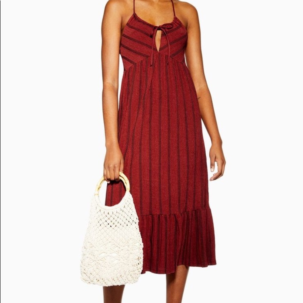 Red Stripe Crinkle Sun Dress Topshop